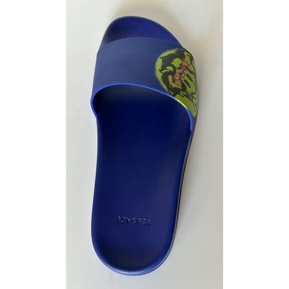 Versace Smiley Medusa Slides Sandals Blue/Lime 10 US (43 Eu) DSU6516 IT NIB $450 - Picture 5 of 13